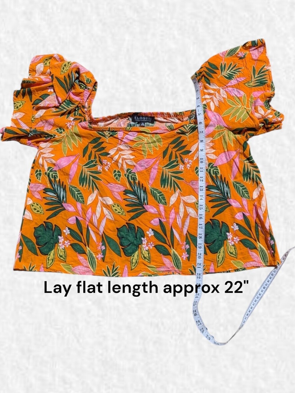 Eloquii Plus Size 18: Bright Orange Tropical Flutter Sleeve Waist Length Top - Picture 6 of 6